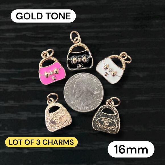 Lot of 3 CC Gold Tone Purse Zipper Pull Button Charms 16mm - Picture 1 of 1